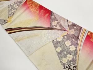 孔雀に椿・辻が花模様織出し袋帯